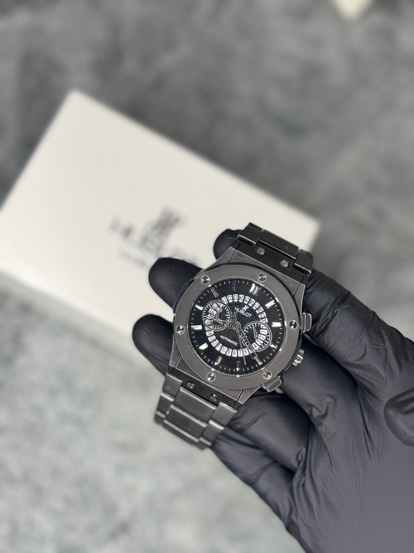 HUBLOT ELITE PREMIUM WATCH β HIGH CLASS LUXURY STAINLESS STEEL β BLACK SKELETON DIAL