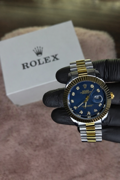 ROLEX OYSTER ELITE PREMIUM WATCH TWO TONE FEMALE  – HIGH CLASS LUXURY BLUE DIAL WITH DATE –