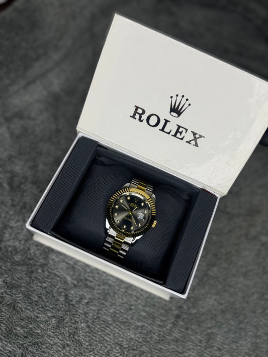 ROLEX OYSTER ELITE PREMIUM WATCH TWO TONE  – HIGH CLASS LUXURY BLACK DIAL WITH DATE –