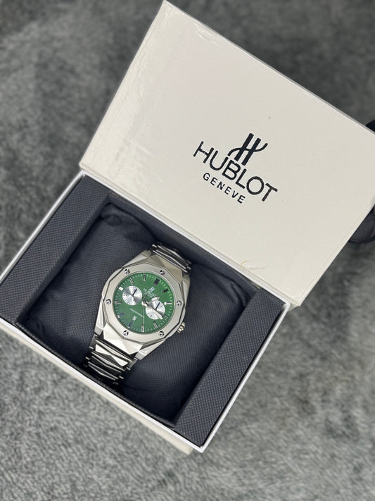 HUBLOT ELITE PREMIUM WATCH – HIGH CLASS LUXURY DIAMOND CUT CHAIN – GREEN DIAL
