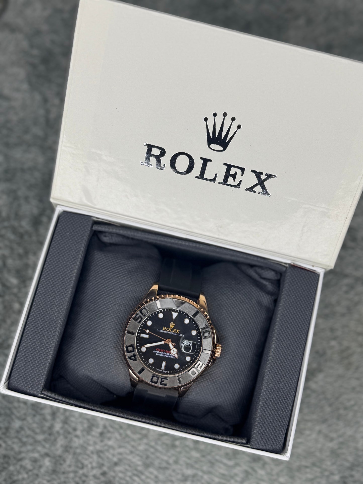 ROLEX LACHT MASTER ELITE PREMIUM WATCH – HIGH CLASS LUXURY BLACK ROTATING DIAL WITH DATE –