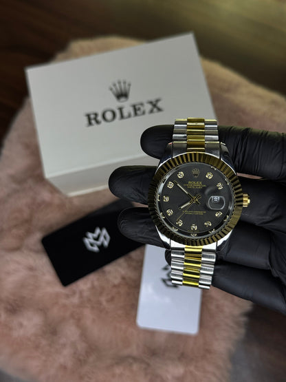 ROLEX OYSTER ELITE PREMIUM WATCH TWO TONE  – HIGH CLASS LUXURY BLACK DIAL WITH DATE –