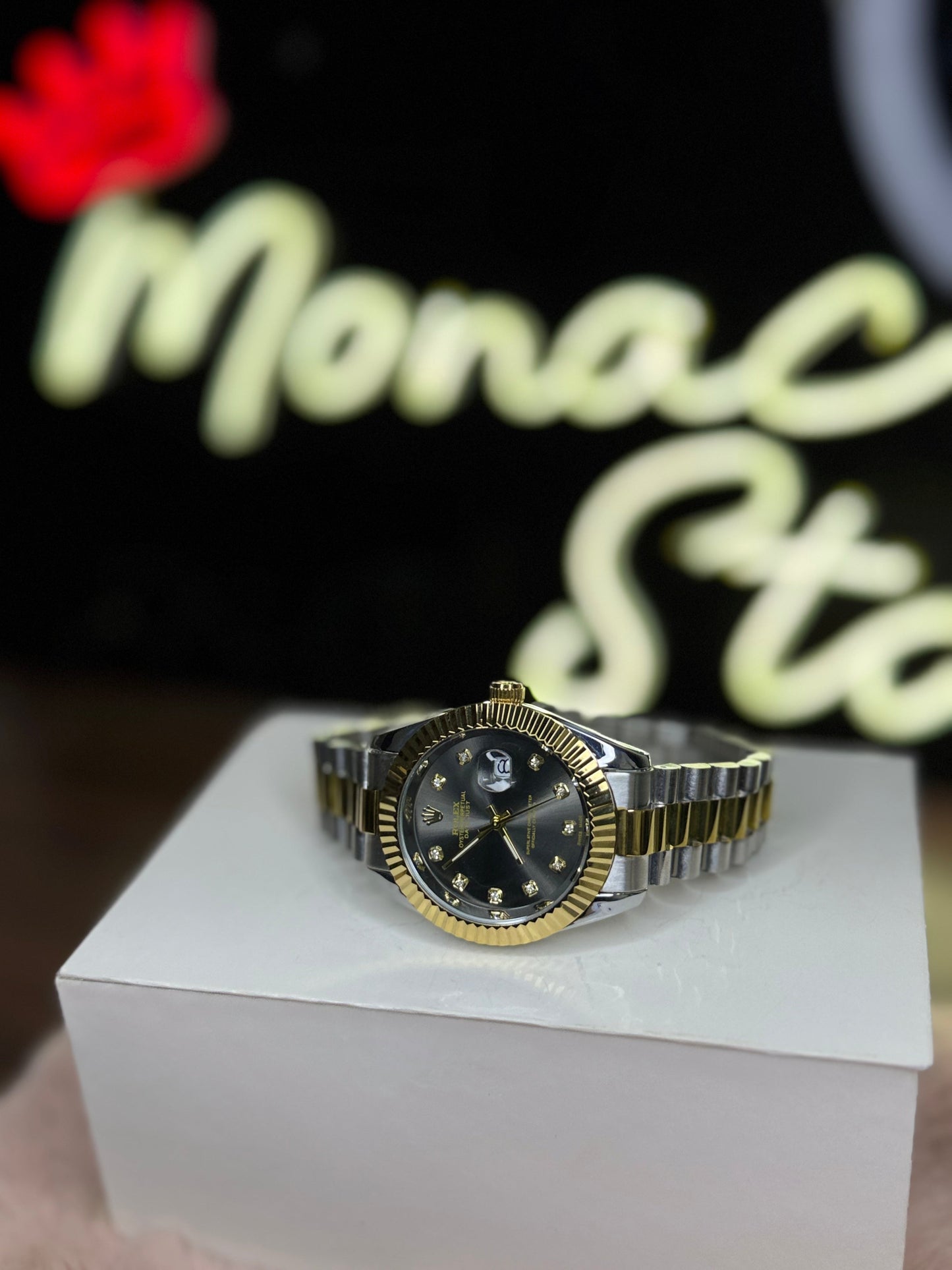 ROLEX OYSTER ELITE PREMIUM WATCH TWO TONE  – HIGH CLASS LUXURY BLACK DIAL WITH DATE –