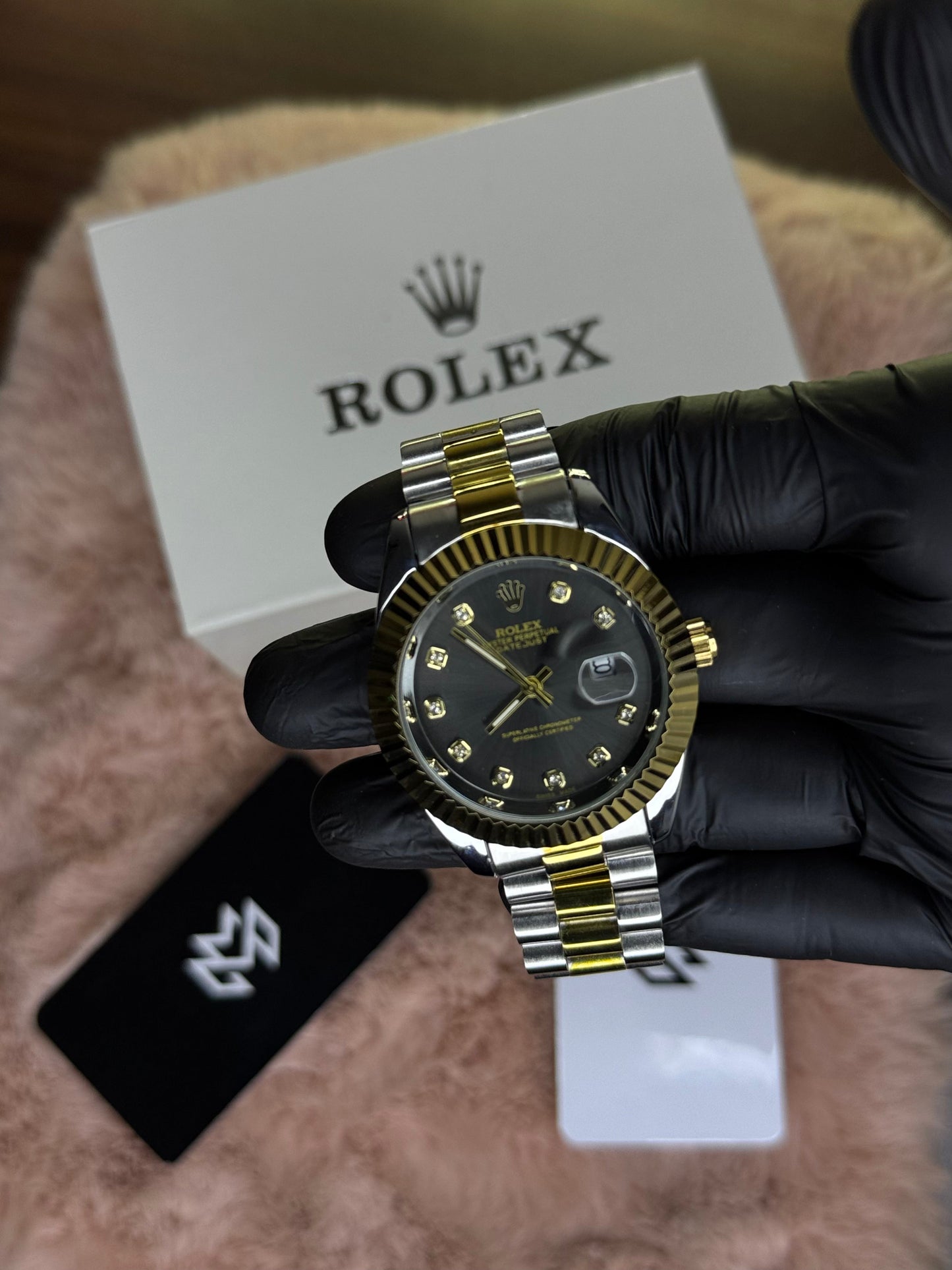 ROLEX OYSTER ELITE PREMIUM WATCH TWO TONE  – HIGH CLASS LUXURY BLACK DIAL WITH DATE –