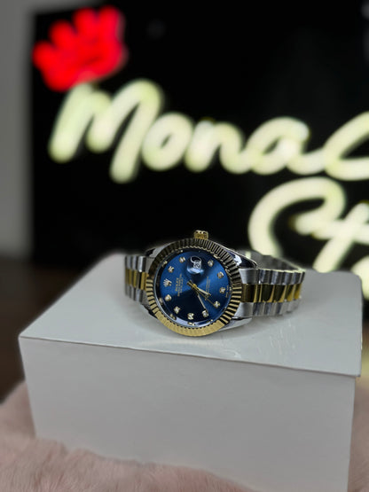 ROLEX OYSTER ELITE PREMIUM WATCH TWO TONE  – HIGH CLASS LUXURY BLUE DIAL WITH DATE –
