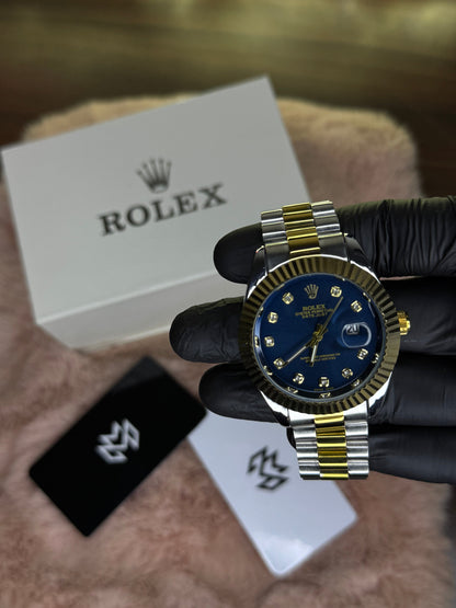 ROLEX OYSTER ELITE PREMIUM WATCH TWO TONE  – HIGH CLASS LUXURY BLUE DIAL WITH DATE –