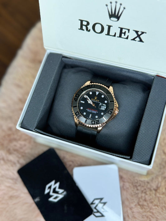 ROLEX LACHT MASTER ELITE PREMIUM WATCH – HIGH CLASS LUXURY BLACK ROTATING DIAL WITH DATE –