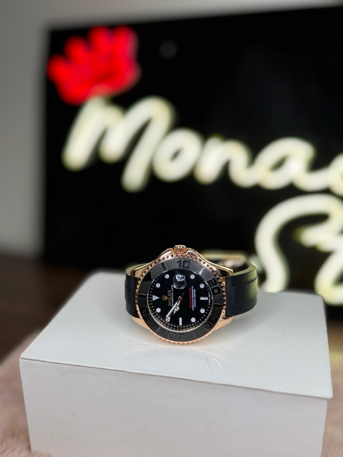 ROLEX LACHT MASTER ELITE PREMIUM WATCH – HIGH CLASS LUXURY BLACK ROTATING DIAL WITH DATE –