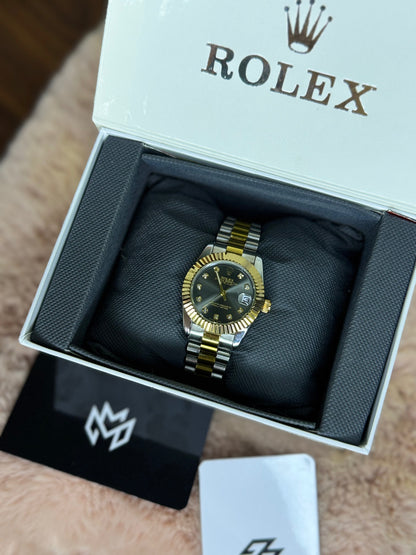 ROLEX OYSTER ELITE PREMIUM WATCH TWO TONE FEMALE  – HIGH CLASS LUXURY BLACK DIAL WITH DATE –
