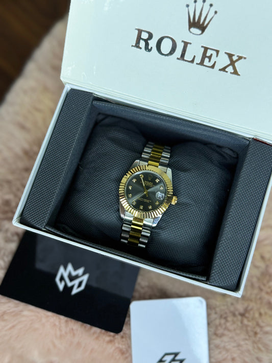 ROLEX OYSTER ELITE PREMIUM WATCH TWO TONE FEMALE  – HIGH CLASS LUXURY BLACK DIAL WITH DATE –