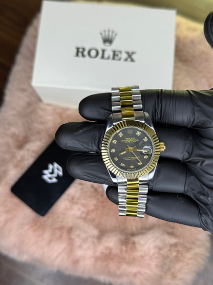 ROLEX OYSTER ELITE PREMIUM WATCH TWO TONE FEMALE  – HIGH CLASS LUXURY BLACK DIAL WITH DATE –