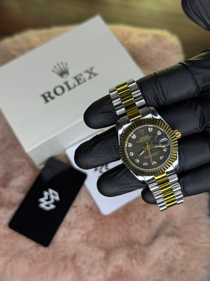 ROLEX OYSTER ELITE PREMIUM WATCH TWO TONE FEMALE  – HIGH CLASS LUXURY BLACK DIAL WITH DATE –