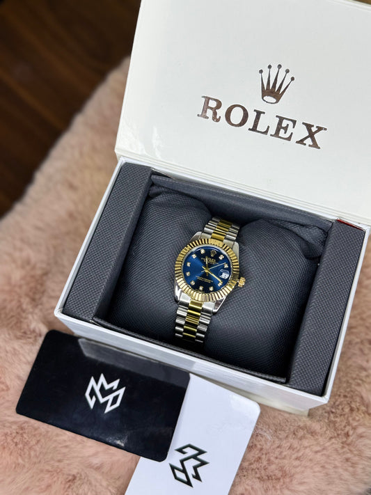 ROLEX OYSTER ELITE PREMIUM WATCH TWO TONE FEMALE  – HIGH CLASS LUXURY BLUE DIAL WITH DATE –