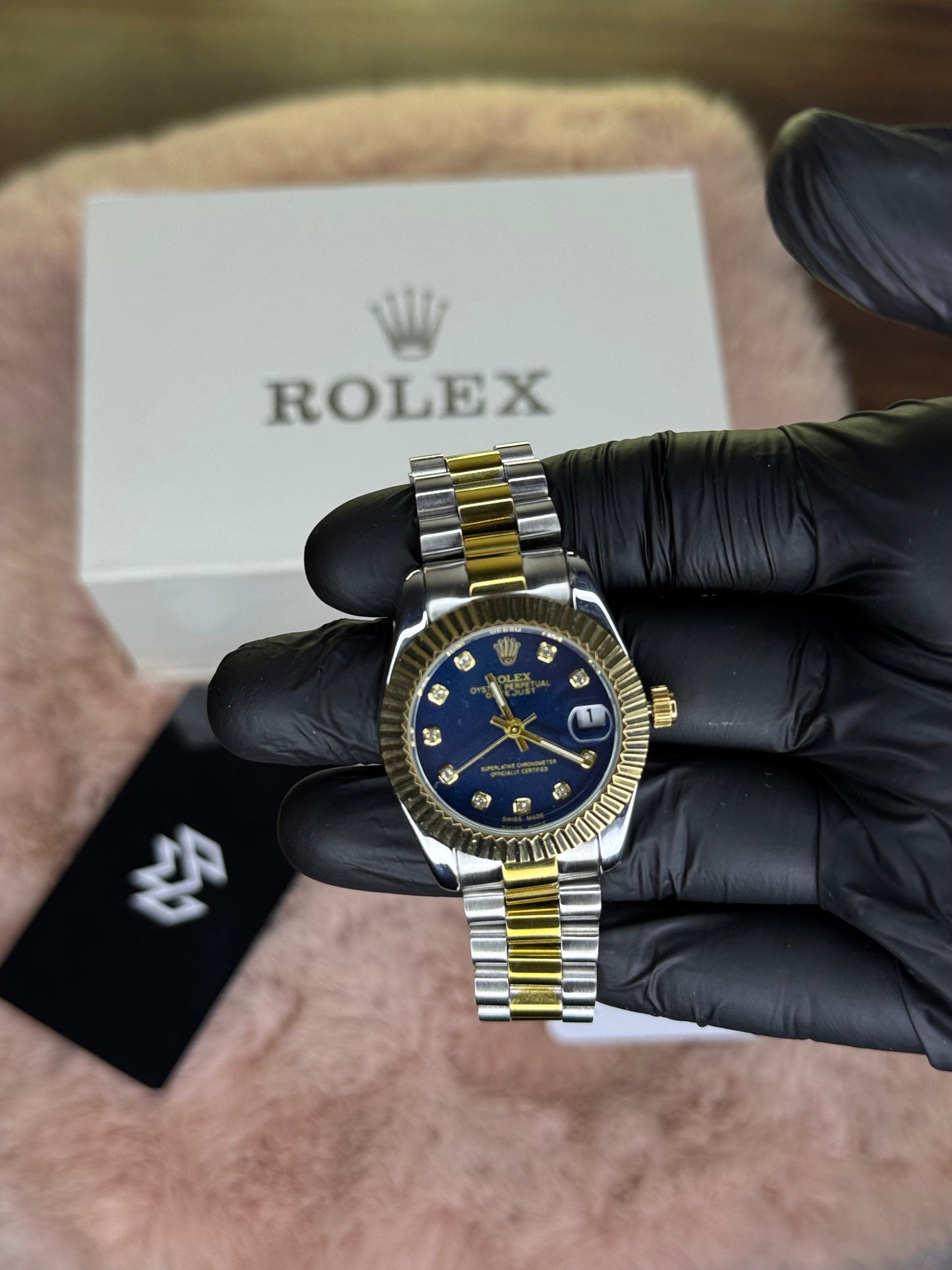 ROLEX OYSTER ELITE PREMIUM WATCH TWO TONE FEMALE  – HIGH CLASS LUXURY BLUE DIAL WITH DATE –