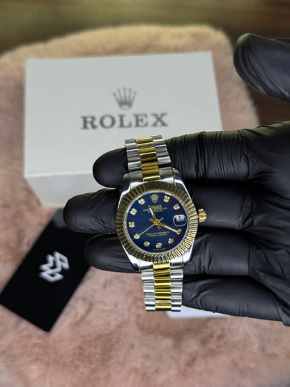 ROLEX OYSTER ELITE PREMIUM WATCH TWO TONE FEMALE  – HIGH CLASS LUXURY BLUE DIAL WITH DATE –