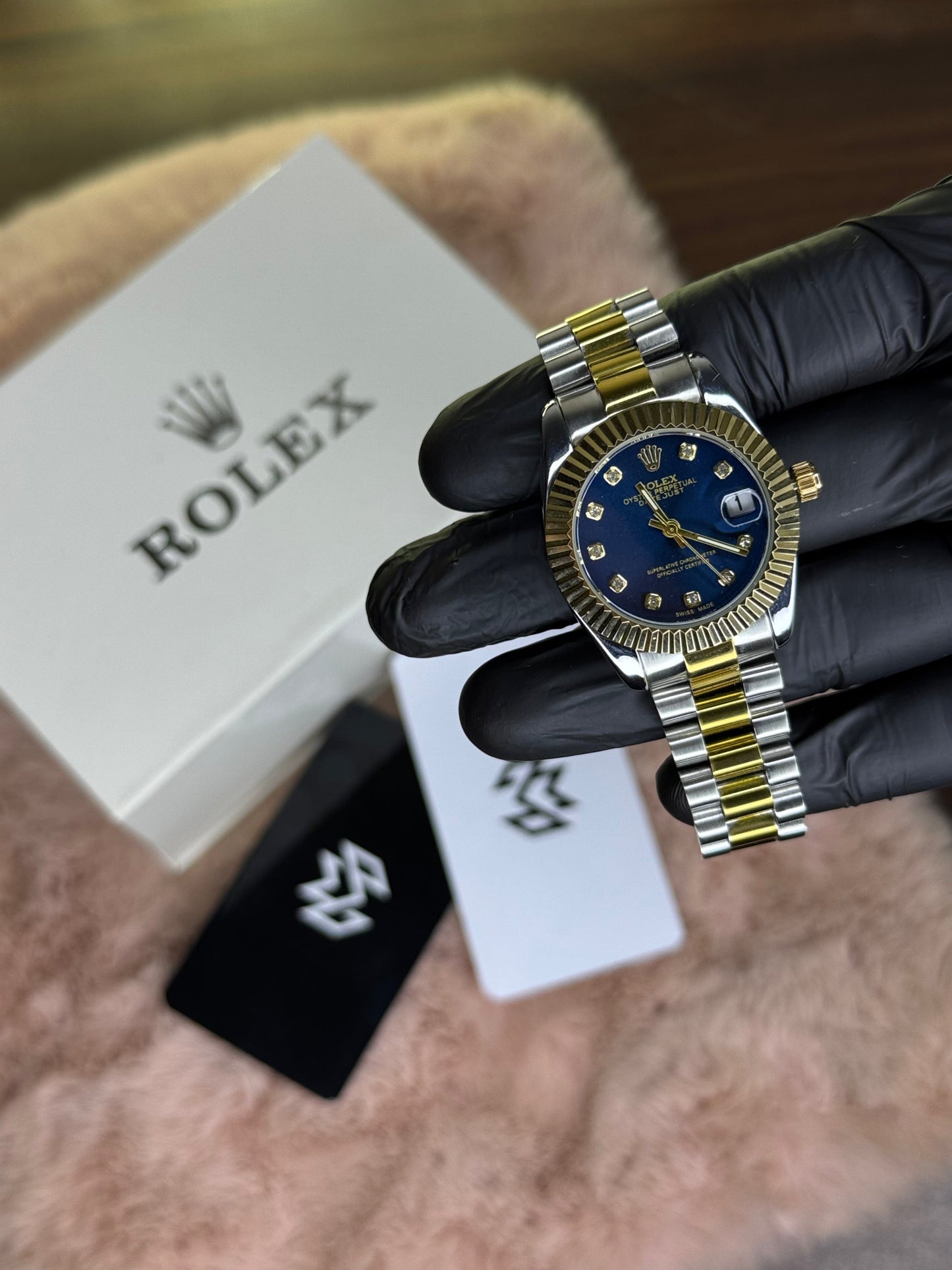 ROLEX OYSTER ELITE PREMIUM WATCH TWO TONE FEMALE  – HIGH CLASS LUXURY BLUE DIAL WITH DATE –