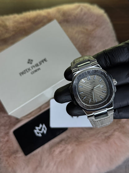 PATEK PHILLPE ELITE PREMIUM – HIGH CLASS LUXURY GREY DIAL STRAP RUBBER WITH DATE  –