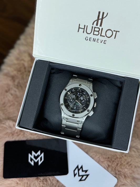 HUBLOT ELITE PREMIUM WATCH – HIGH CLASS LUXURY STAINLESS STEEL – BLACK SKELETON DIAL