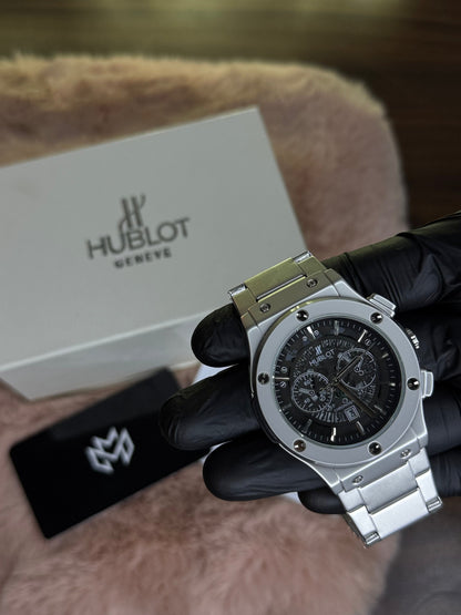 HUBLOT ELITE PREMIUM WATCH – HIGH CLASS LUXURY STAINLESS STEEL – BLACK SKELETON DIAL