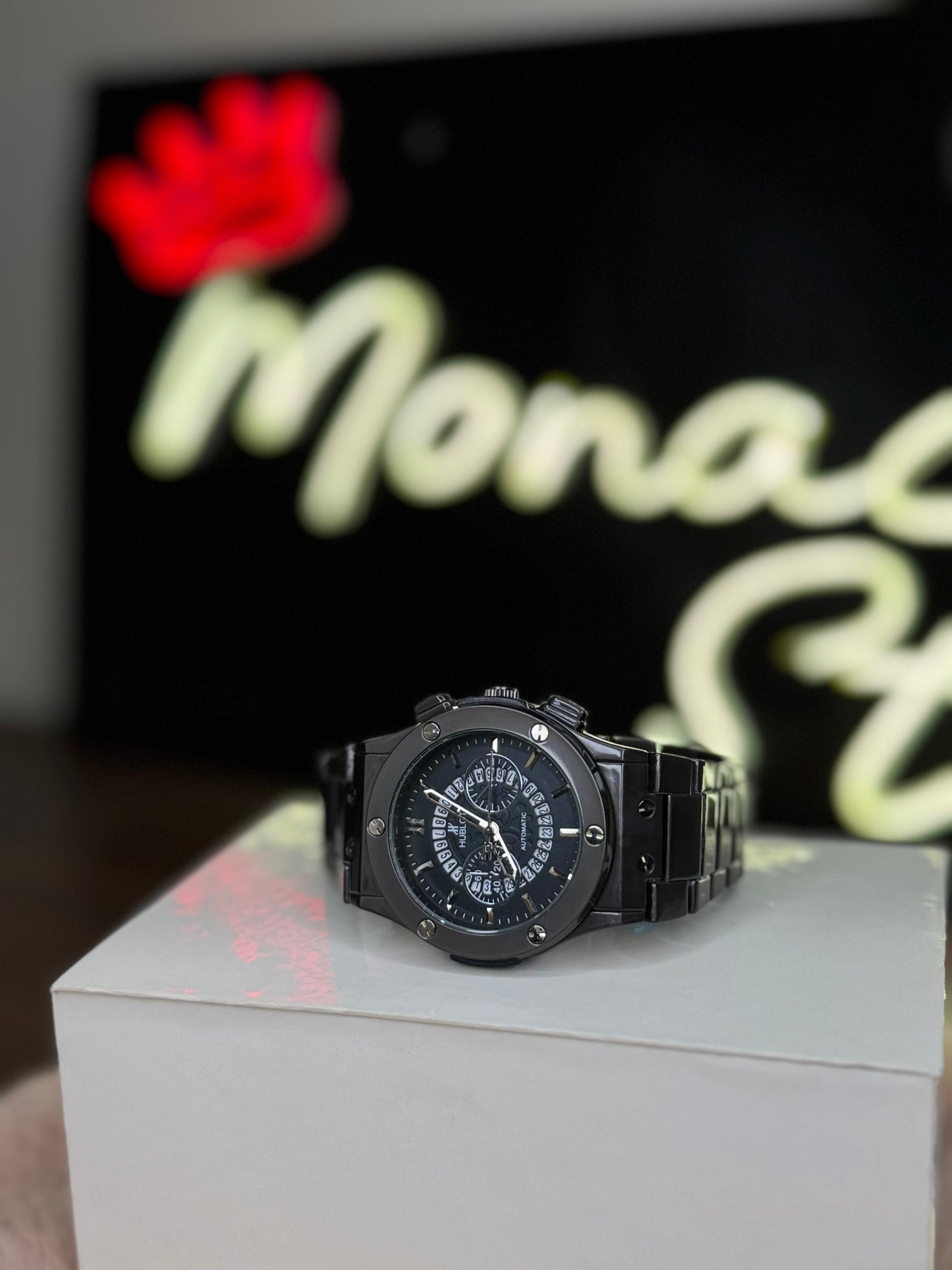 HUBLOT ELITE PREMIUM WATCH – HIGH CLASS LUXURY STAINLESS STEEL – BLACK SKELETON DIAL