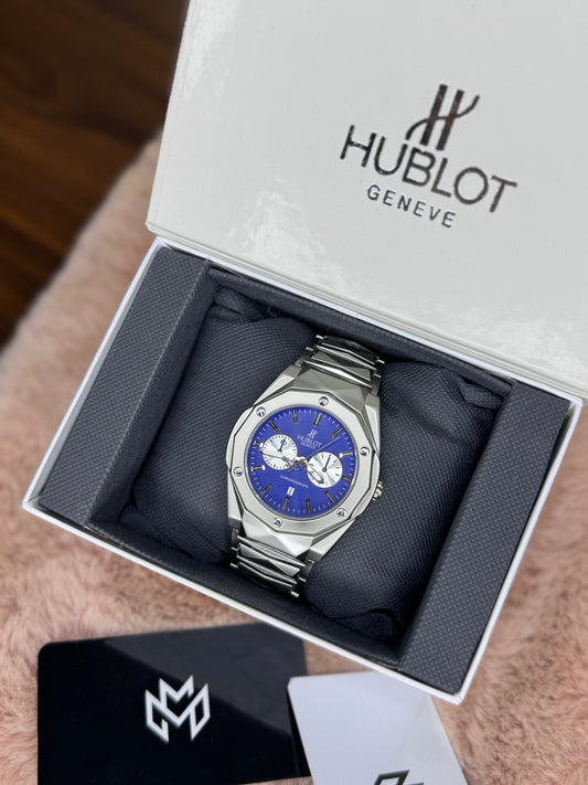 HUBLOT ELITE PREMIUM WATCH – HIGH CLASS LUXURY DIAMOND CUT CHAIN – BLUE DIAL