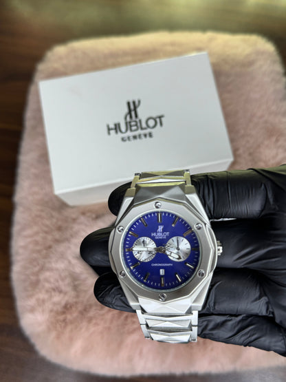 HUBLOT ELITE PREMIUM WATCH – HIGH CLASS LUXURY DIAMOND CUT CHAIN – BLUE DIAL
