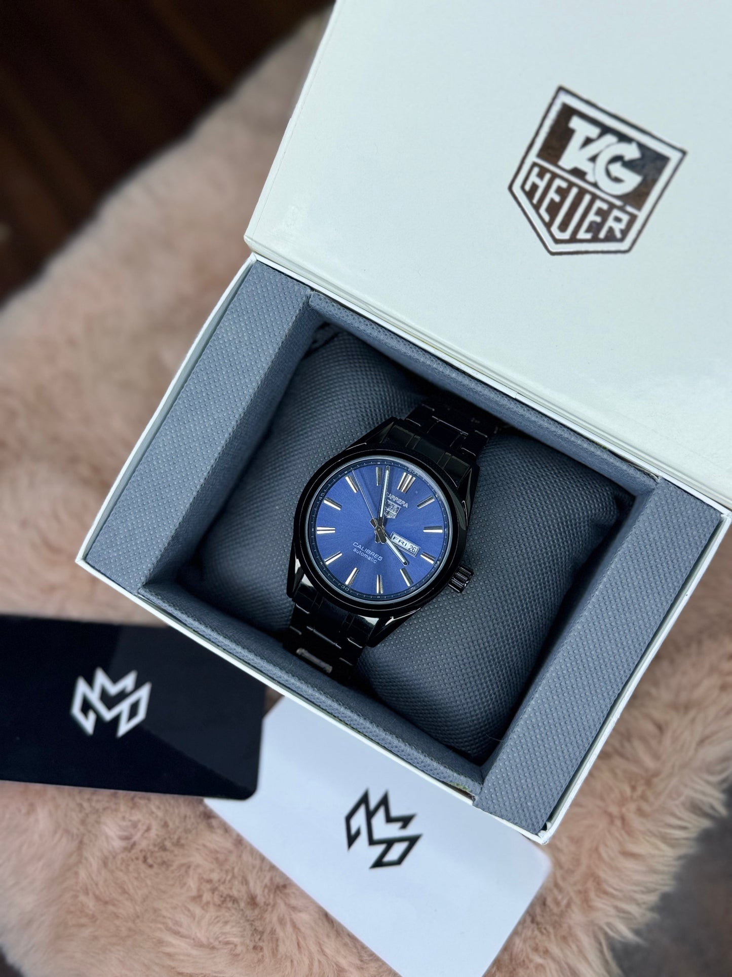 BLACK CHAIN ELITE TAG HEUER DAY‑DATE WATCH PREMIUM QUALITY CALIBRE 5 –