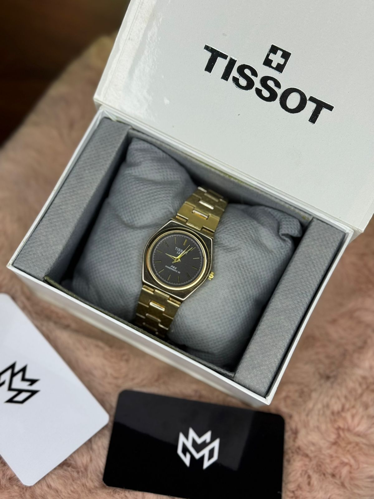 TISSOT ELITE PREMIUM WATCH FEMALE – HIGH CLASS LUXURY GOLDEN CHAIN WITH BLACK DIAL – TISSOT PRX 1853