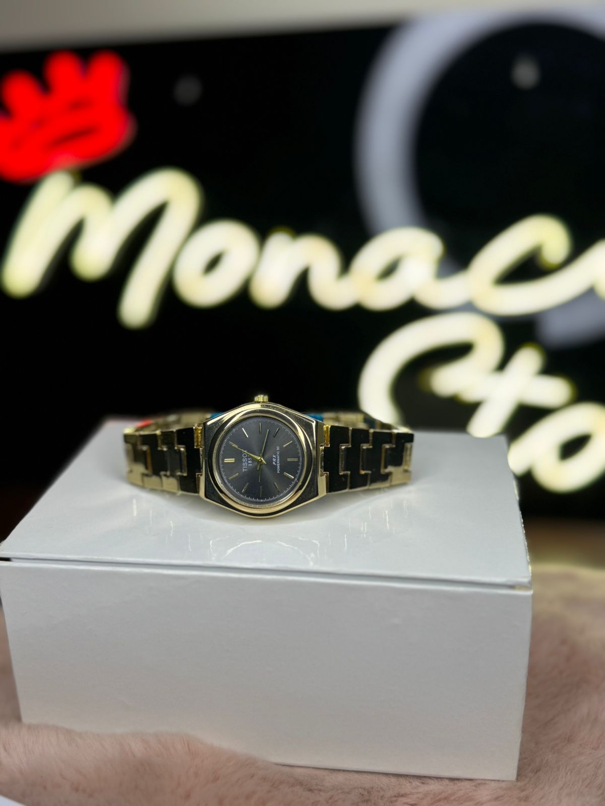 TISSOT ELITE PREMIUM WATCH FEMALE – HIGH CLASS LUXURY GOLDEN CHAIN WITH BLACK DIAL – TISSOT PRX 1853