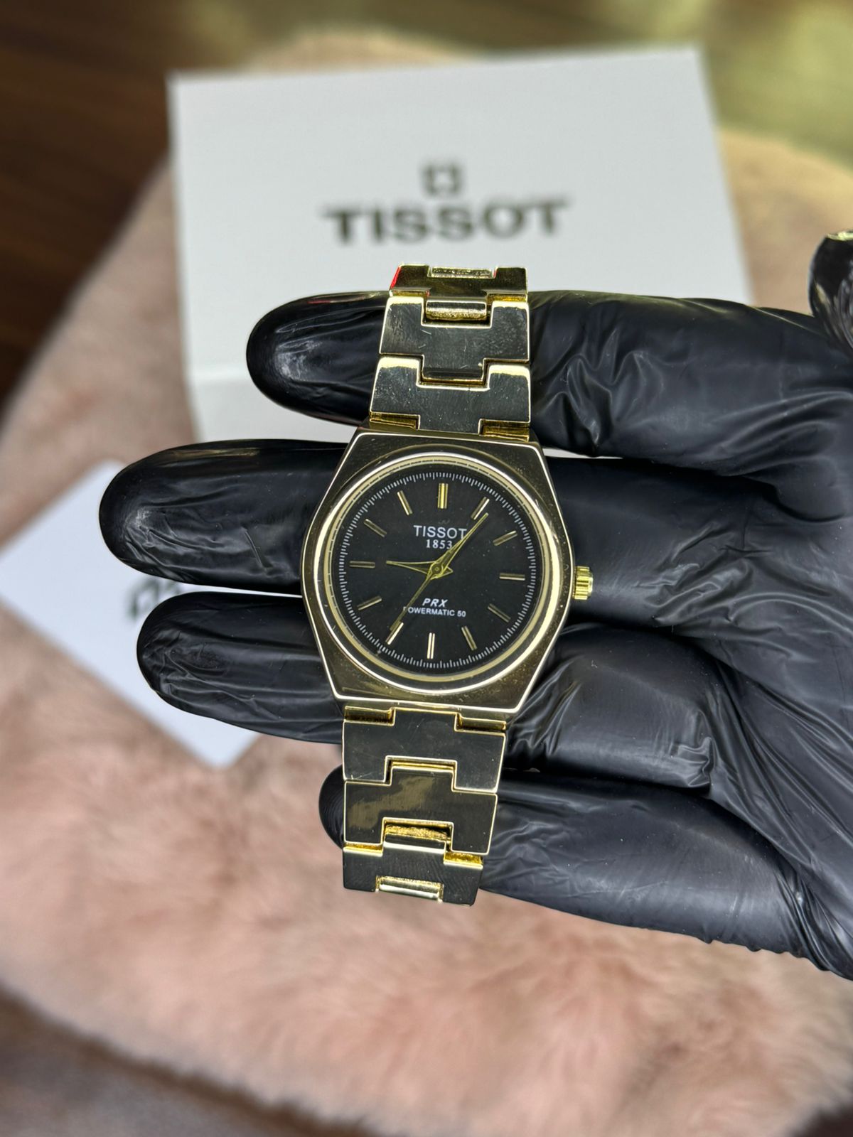 TISSOT ELITE PREMIUM WATCH FEMALE – HIGH CLASS LUXURY GOLDEN CHAIN WITH BLACK DIAL – TISSOT PRX 1853